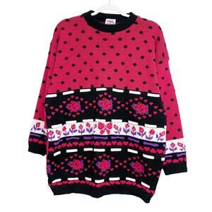 Vintage New Addition Womens Floral Dot Knit Pullover 90s Sweater